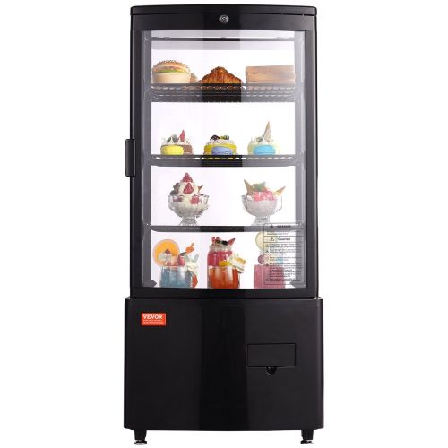 VEVOR Refrigerated Display Case, 3 Cu.Ft./85L Countertop Pastry Display Case, 3-Tier Commercial Display Refrigerator with LED Lighting, TURBO Cooling