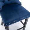 Contemporary Velvet Upholstered Barstools with Button Tufted Decoration and Wooden Legs, and Chrome Nailhead Trim, Leisure Style Bar Chairs,Bar stools