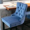 Contemporary Velvet Upholstered Barstools with Button Tufted Decoration and Wooden Legs, and Chrome Nailhead Trim, Leisure Style Bar Chairs,Bar stools