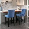 Contemporary Velvet Upholstered Barstools with Button Tufted Decoration and Wooden Legs, and Chrome Nailhead Trim, Leisure Style Bar Chairs,Bar stools