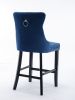 Contemporary Velvet Upholstered Barstools with Button Tufted Decoration and Wooden Legs, and Chrome Nailhead Trim, Leisure Style Bar Chairs,Bar stools