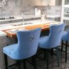 Contemporary Velvet Upholstered Barstools with Button Tufted Decoration and Wooden Legs, and Chrome Nailhead Trim, Leisure Style Bar Chairs,Bar stools
