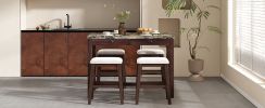 TREXM 5-Piece Modern Faux Marble Versatile Bar Table Set with Storage Drawers and Padded Stools