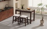 TREXM 5-Piece Modern Faux Marble Versatile Bar Table Set with Storage Drawers and Padded Stools