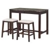 TREXM 5-Piece Modern Faux Marble Versatile Bar Table Set with Storage Drawers and Padded Stools
