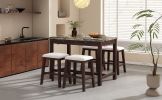 TREXM 5-Piece Modern Faux Marble Versatile Bar Table Set with Storage Drawers and Padded Stools
