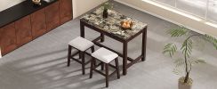 TREXM 5-Piece Modern Faux Marble Versatile Bar Table Set with Storage Drawers and Padded Stools