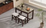 TREXM 5-Piece Modern Faux Marble Versatile Bar Table Set with Storage Drawers and Padded Stools