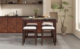 TREXM 5-Piece Modern Faux Marble Versatile Bar Table Set with Storage Drawers and Padded Stools