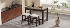 TREXM 5-Piece Modern Faux Marble Versatile Bar Table Set with Storage Drawers and Padded Stools