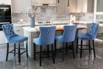 Contemporary Velvet Upholstered Barstools with Button Tufted Decoration and Wooden Legs, and Chrome Nailhead Trim, Leisure Style Bar Chairs,Bar stools