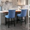 Contemporary Velvet Upholstered Barstools with Button Tufted Decoration and Wooden Legs, and Chrome Nailhead Trim, Leisure Style Bar Chairs,Bar stools