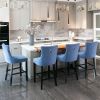 Contemporary Velvet Upholstered Barstools with Button Tufted Decoration and Wooden Legs, and Chrome Nailhead Trim, Leisure Style Bar Chairs,Bar stools