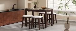 TREXM 5-Piece Modern Faux Marble Versatile Bar Table Set with Storage Drawers and Padded Stools